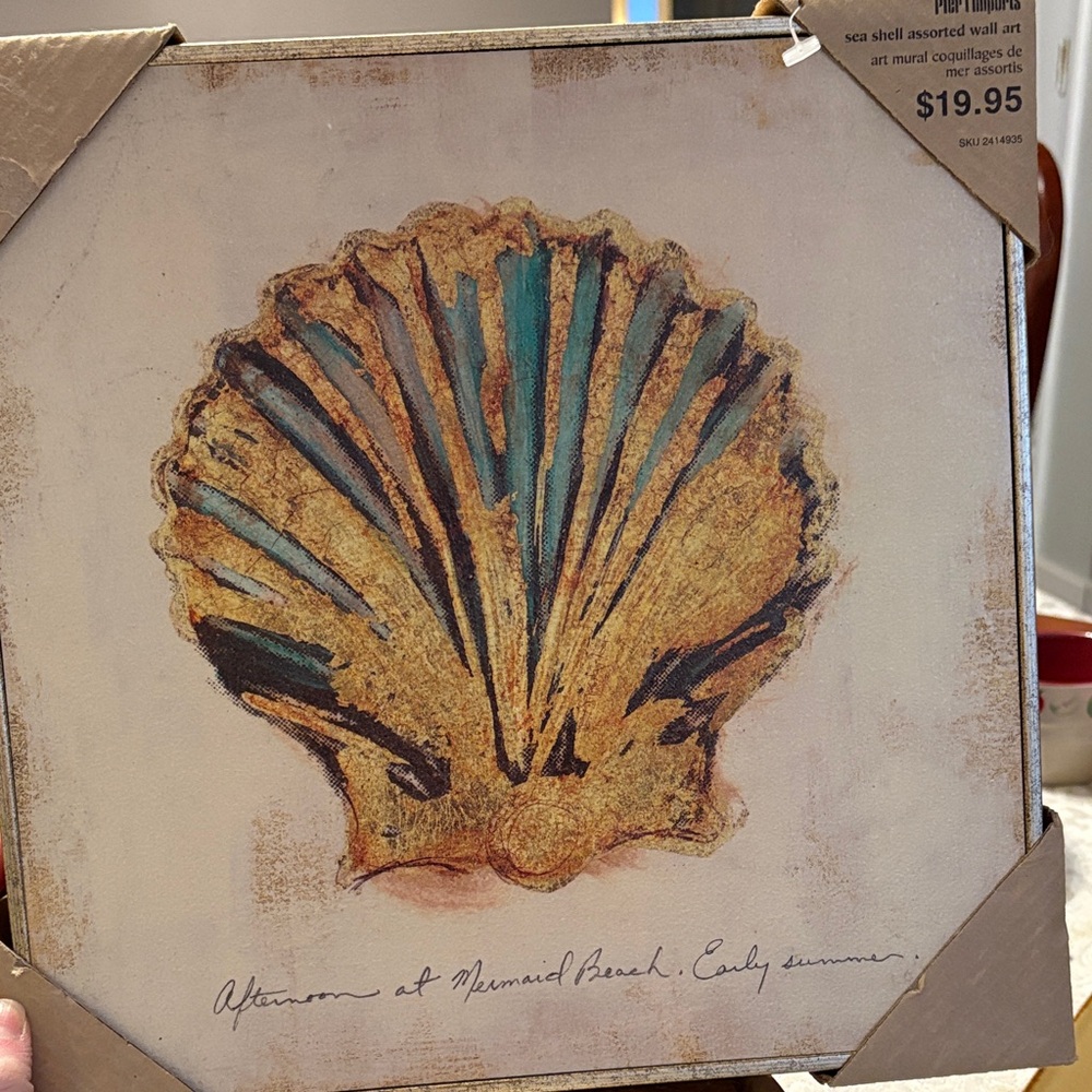 Pier one Gold & Teal Seashell Wall Art